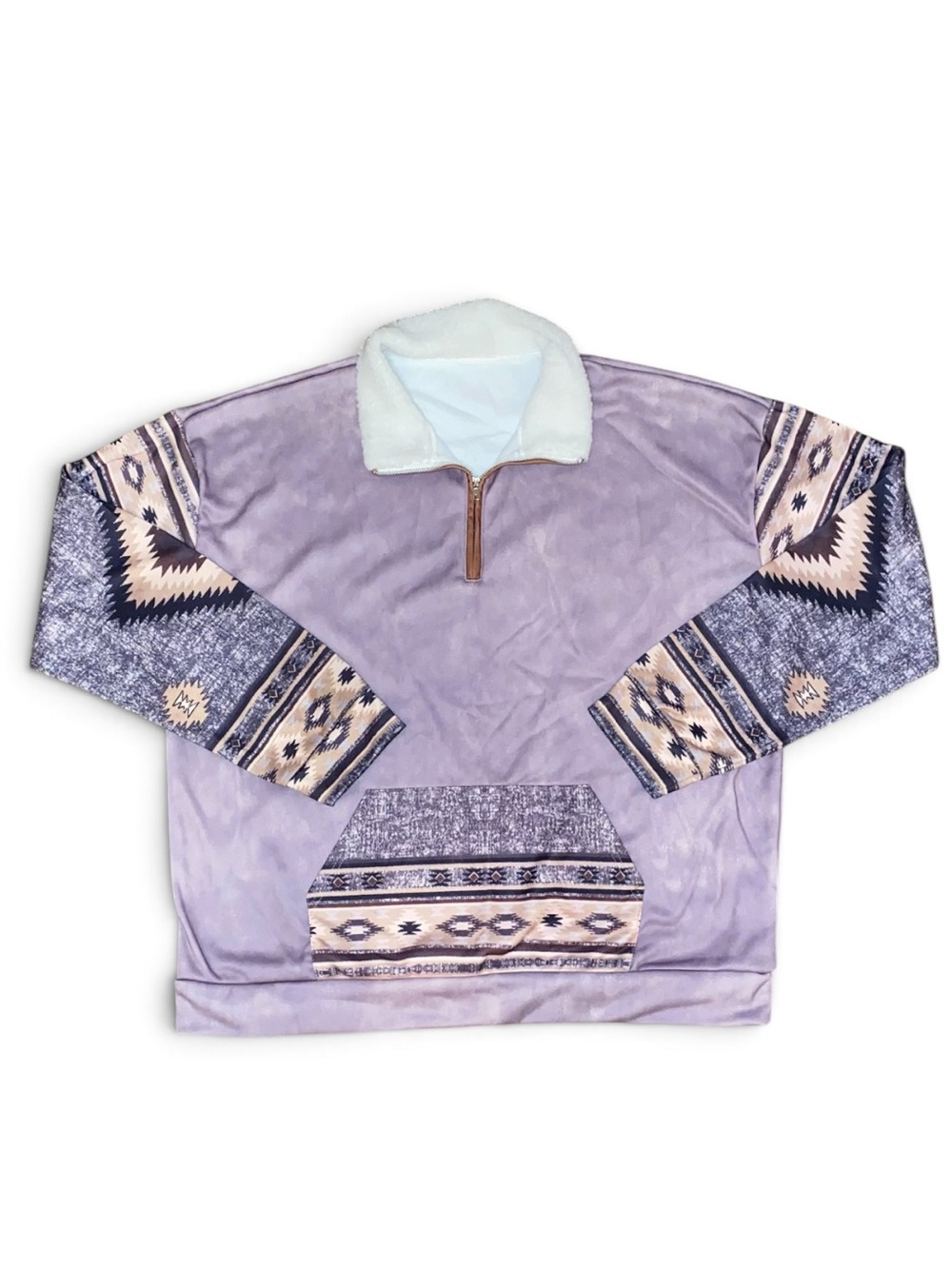 SWEATSHIRT SWEATER Aztec/SW Pullover Quarter Zip Kangaroo Pocket Lavender 2XL